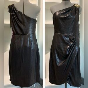 Matthew Williamson for Impulse Elegant Black One-Shoulder Beaded Dress size 8